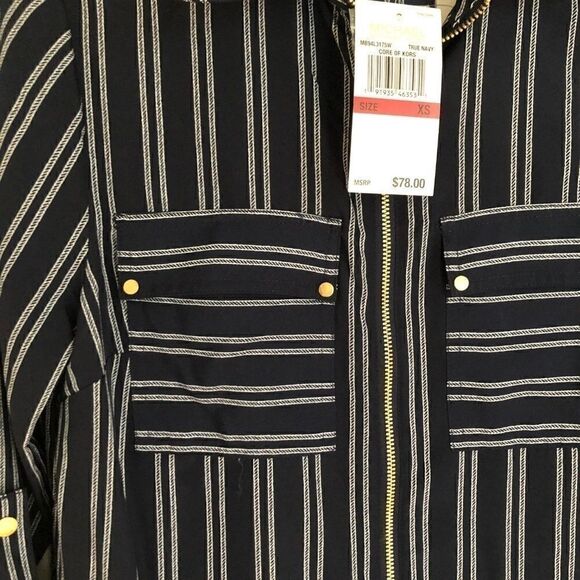 NWT Michael Kors Full Zip Utility Blouse Top Navy - Picture 3 of 8